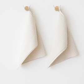 Set of 2 Tea Towels Beige Striped Linen Cotton Jazz