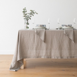 Stone Washed Taupe Linen Tablecloth	