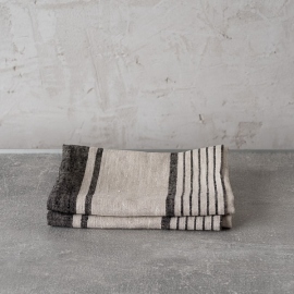 Set of 2 Natural Black Striped Linen Tea Towels Provence