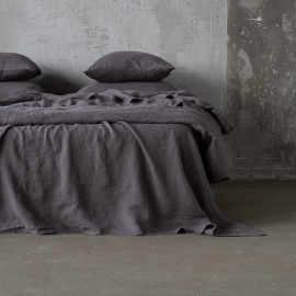 Steel Grey Linen Fitted Sheet Stone washed
