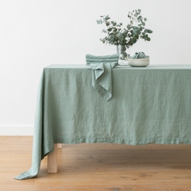 Stone Washed Spa Green Linen Tablecloth
