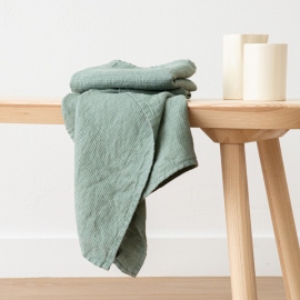 Set of 2 Spa Green Linen Waffle Hand Towels Washed