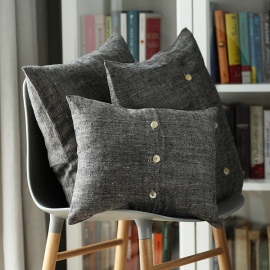 Linen Cushion Cover Black Francesca