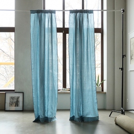 Stone Blue Stone Washed Rod Pocket Linen Curtain Panel