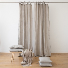 Taupe Stone Washed Linen Curtain Panel with Ties