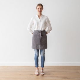 Cafe Apron Steel Grey Stone Washed Linen