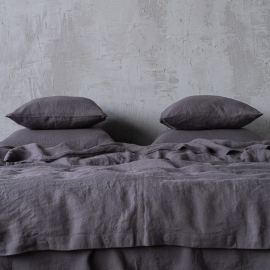 Grey Linen Bed Set Stone Washed
