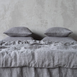 Grey Linen Bed Set Stone Washed Herringbone
