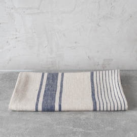 Linen Huckaback Bath Towel Indigo Natural Provence
