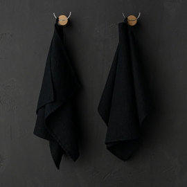 Set of 2 Black Linen Tea Towels Terra