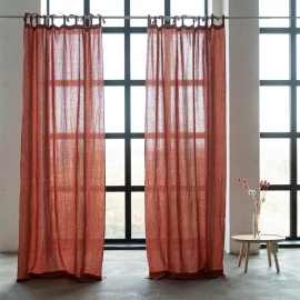 Linen Curtain Panel with Ties Brick Stone Washed