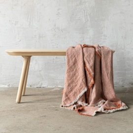 Brick Linen Throw with Fringes Rustico