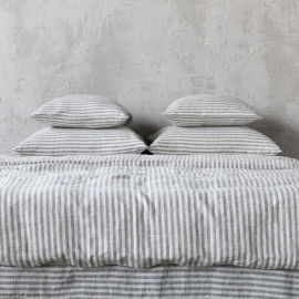 Graphite Washed Bed Linen Duvet Ticking Stripe