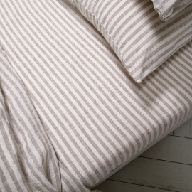 Natural Washed Bed Linen Fitted Sheet Ticking Stripe