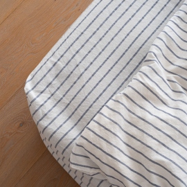 Indigo Washed Bed Linen Fitted Sheet Stripe 