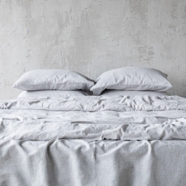 Graphite Washed Bed Linen Bed Set Pinstripe