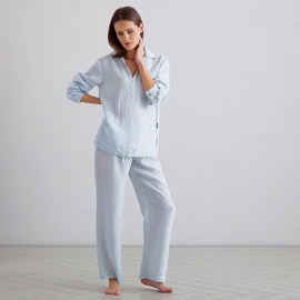 Sky Blue Pinstripe Linen Pyjama Alma 