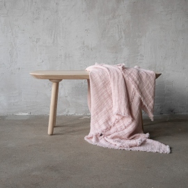 Rosa Linen Throw with Fringes Washed Waffle 