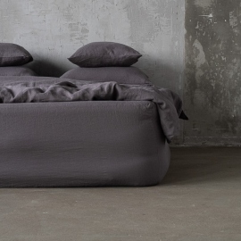 Steel Grey Linen Deep Fitted Sheet Stone Washed