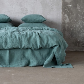 Moss Green Linen Bed Set Stone Washed