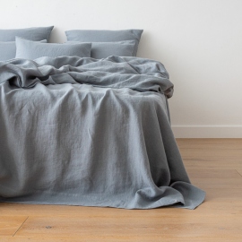 Washed Bed Linen Fitted Sheet Slate Blue