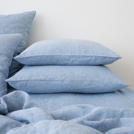 Washed Bed Linen Pillow Case Melange Blue