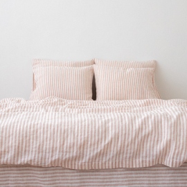 Washed Bed Linen Duvet Ticking Stripe Rosa