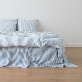 Washed Bed Linen Duvet Ticking Stripe Blue