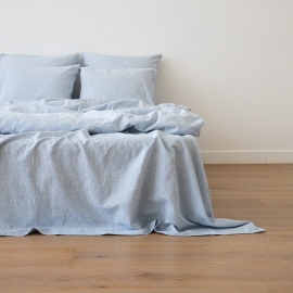 Washed Bed Linen Flat Sheet Pinstripe Blue