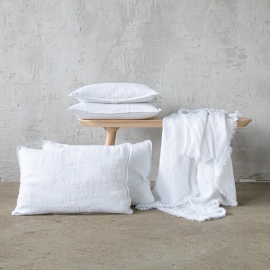 Optical White Linen Throw with Fringes Rustico