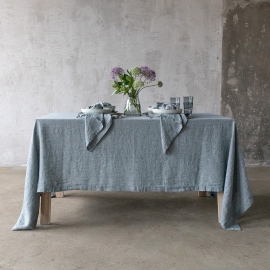 Linen Tablecloth Balsam Green Stone Washed Rhomb 