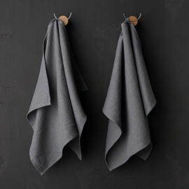 Set of 2 Cool Grey Linen Tea Towels Terra