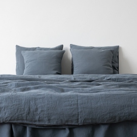 Blue Linen Bed Set Stone Washed