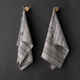 Set of 2 Indigo Natural Linen Tea Towels Multistripe