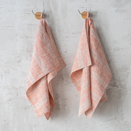Set of 2 Brick Natural Linen Tea Towels Multistripe