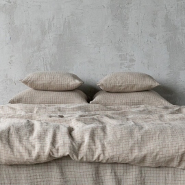 Natural Brick Check Washed Bed Linen Bed Set