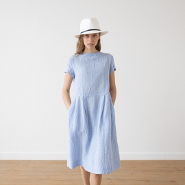 Large Stripe Linen Shirt Dress Light Blue Paula