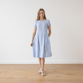Medium Stripe Linen Dress Light Blue Adel