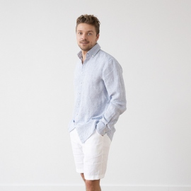 Men's Linen Shirt Blue Pinstripe Paul