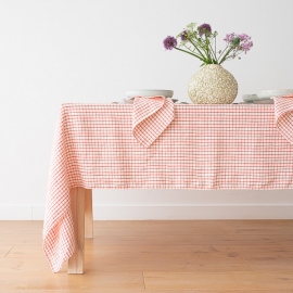 Linen Tablecloth Graphic Check Off White Red