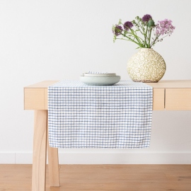 Linen Tablecloth Graphic Check Off White Blue