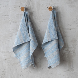 Set of 2 Blue Natural Linen Tea Towels Multistripe