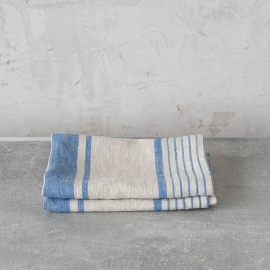 Set of 2 Blue Natural Striped Linen Tea Towels Provence