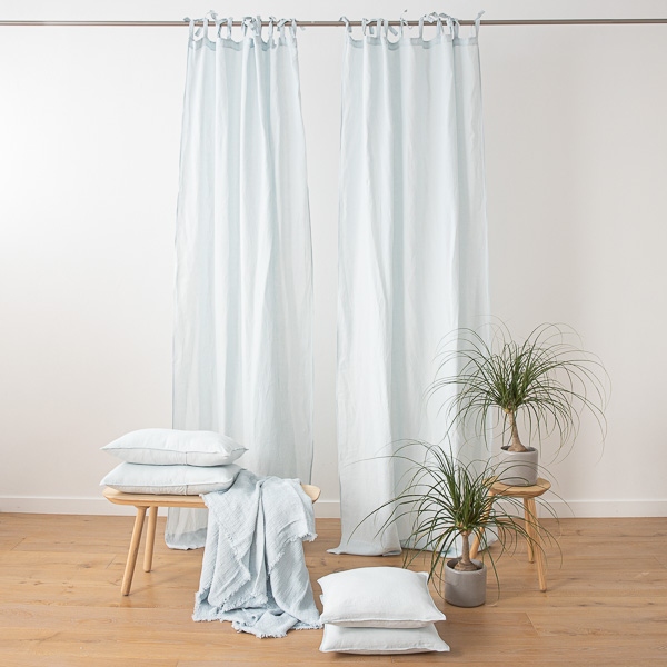 Ice Blue Stone Washed Linen Curtain, Blue Linen Curtains