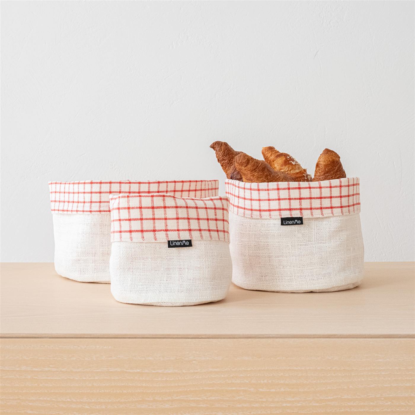Red and white Graphic Check linen basket