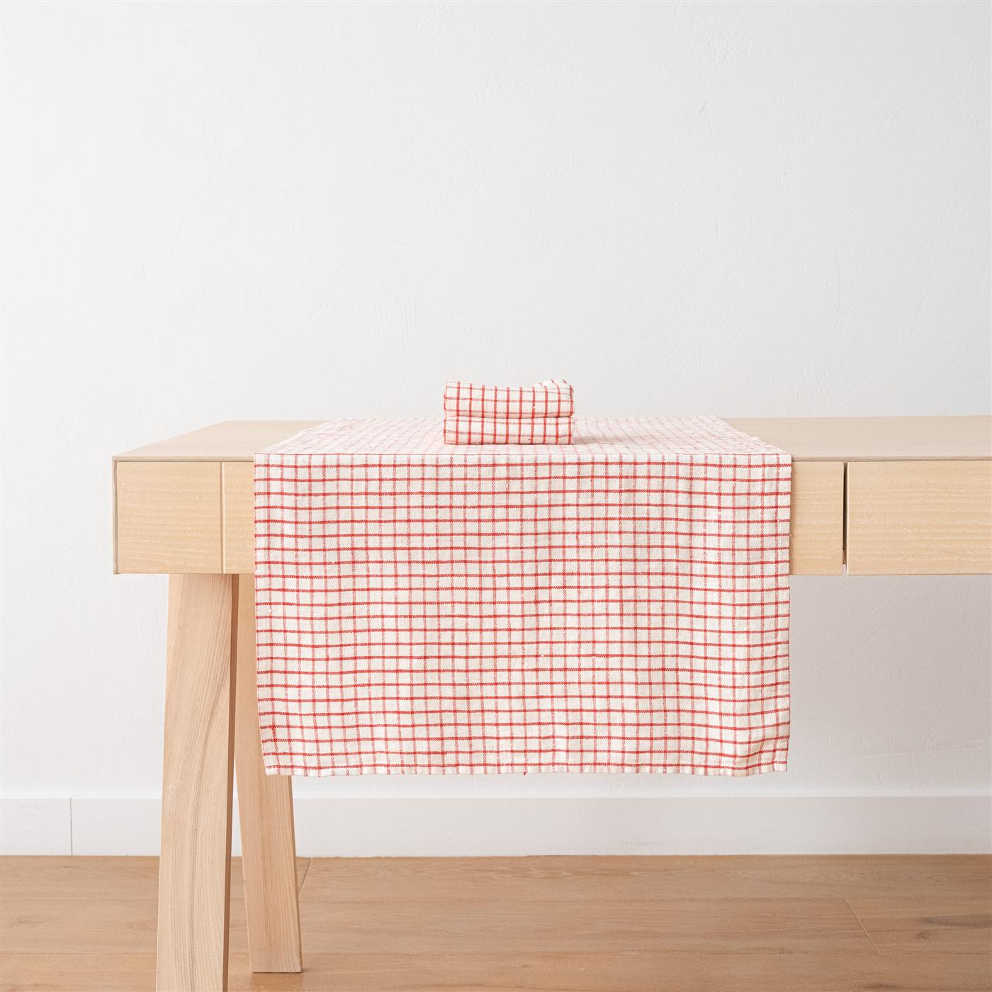 Red and white Graphic Check linen table runner