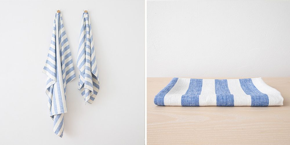 Blue Philippe linen beach towel