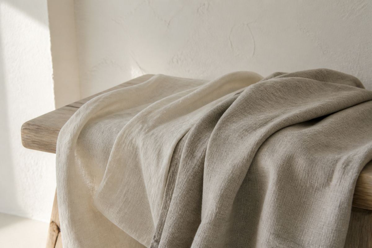 Natural hemp and linen fabrics draped together