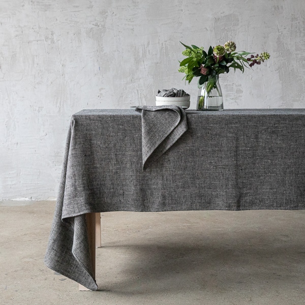 Black Linen Tablecloth Chevron