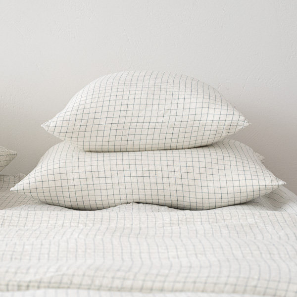 White Arctic Check Washed Bed Linen Pillow Case